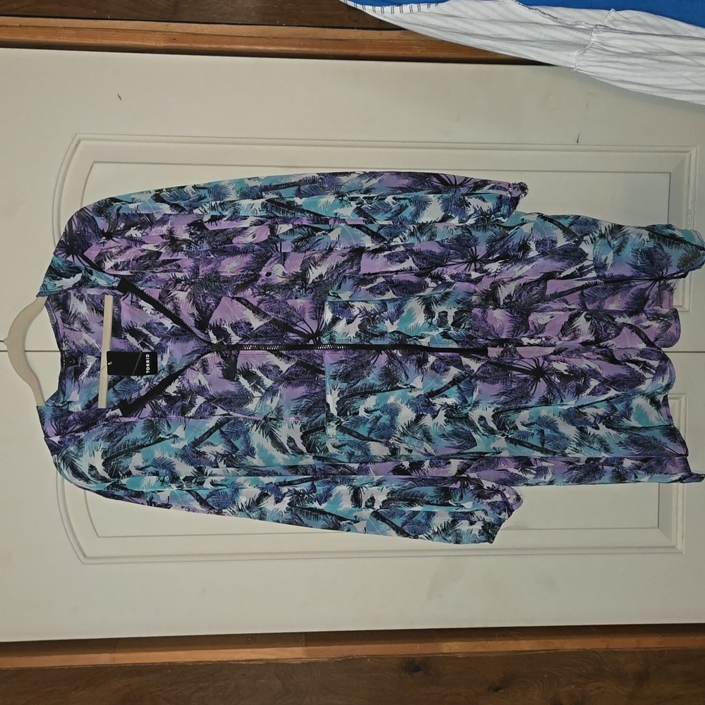NWT TORRID Plus Swim Cover-up Sheer Hooded Tropical Print Beach Sz 14 16